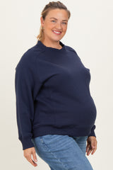 Navy Pullover Terry Maternity Plus Crewneck