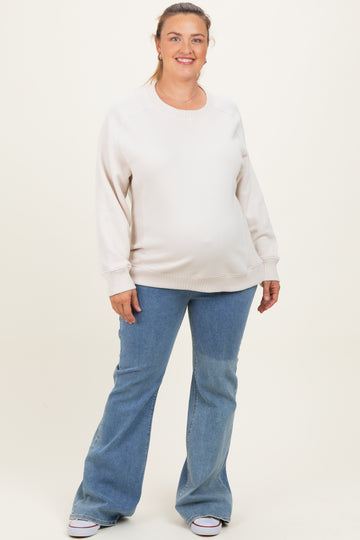 Ivory Pullover Terry Maternity Plus Crewneck