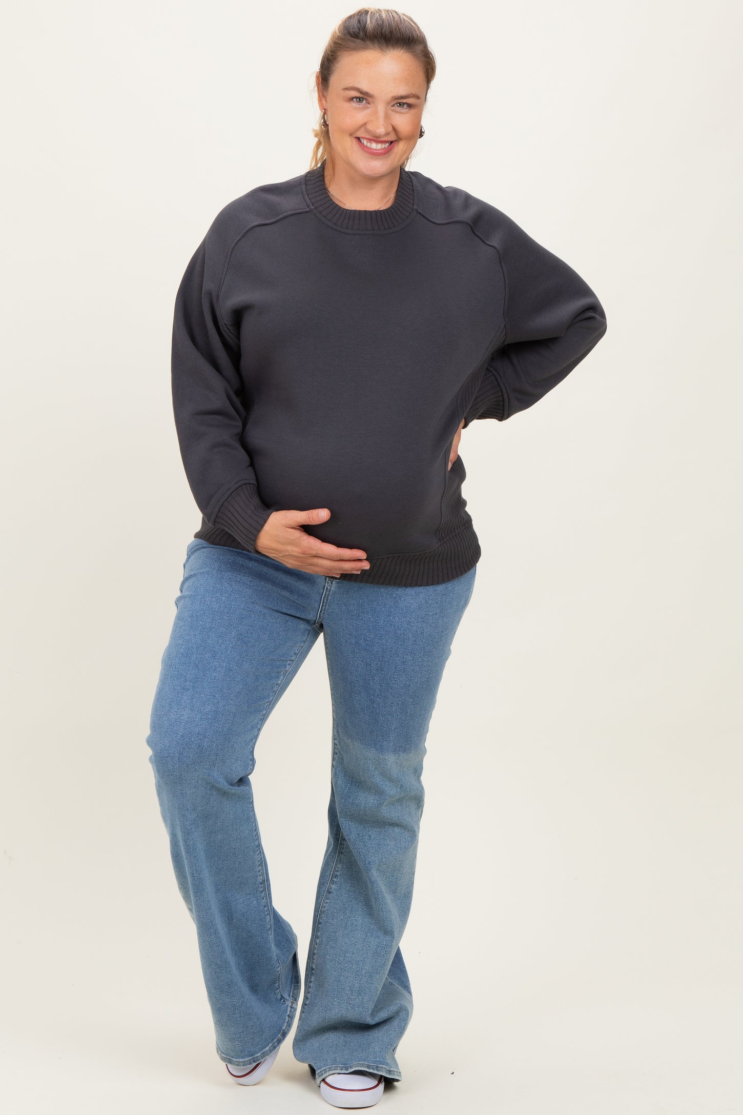 Charcoal Pullover Terry Maternity Plus Crewneck