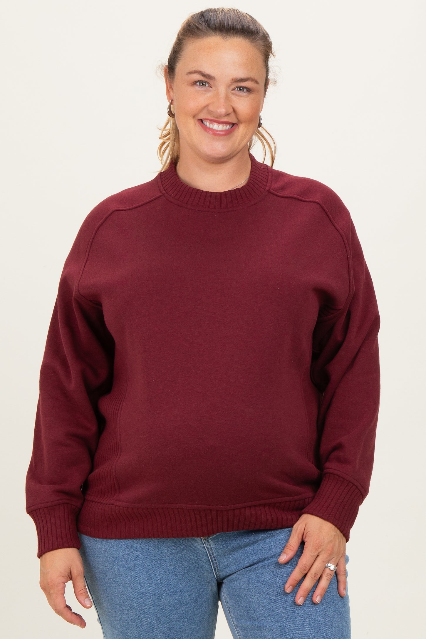 Burgundy Pullover Terry Maternity Plus Crewneck