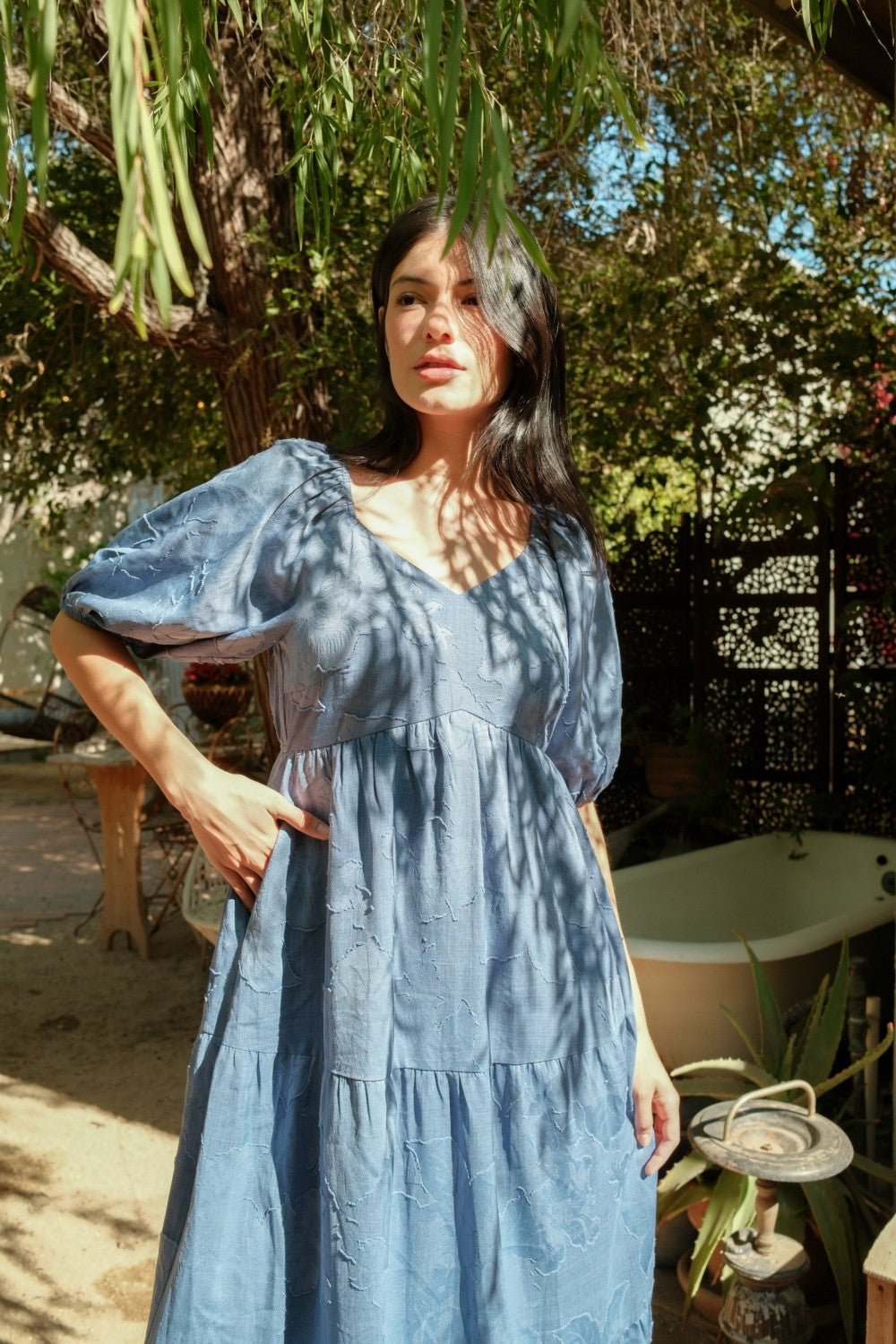 blue floral tiered midi dress Navy/Blue Floral Tiered Midi Dress Peacocks & Pearls Lexington