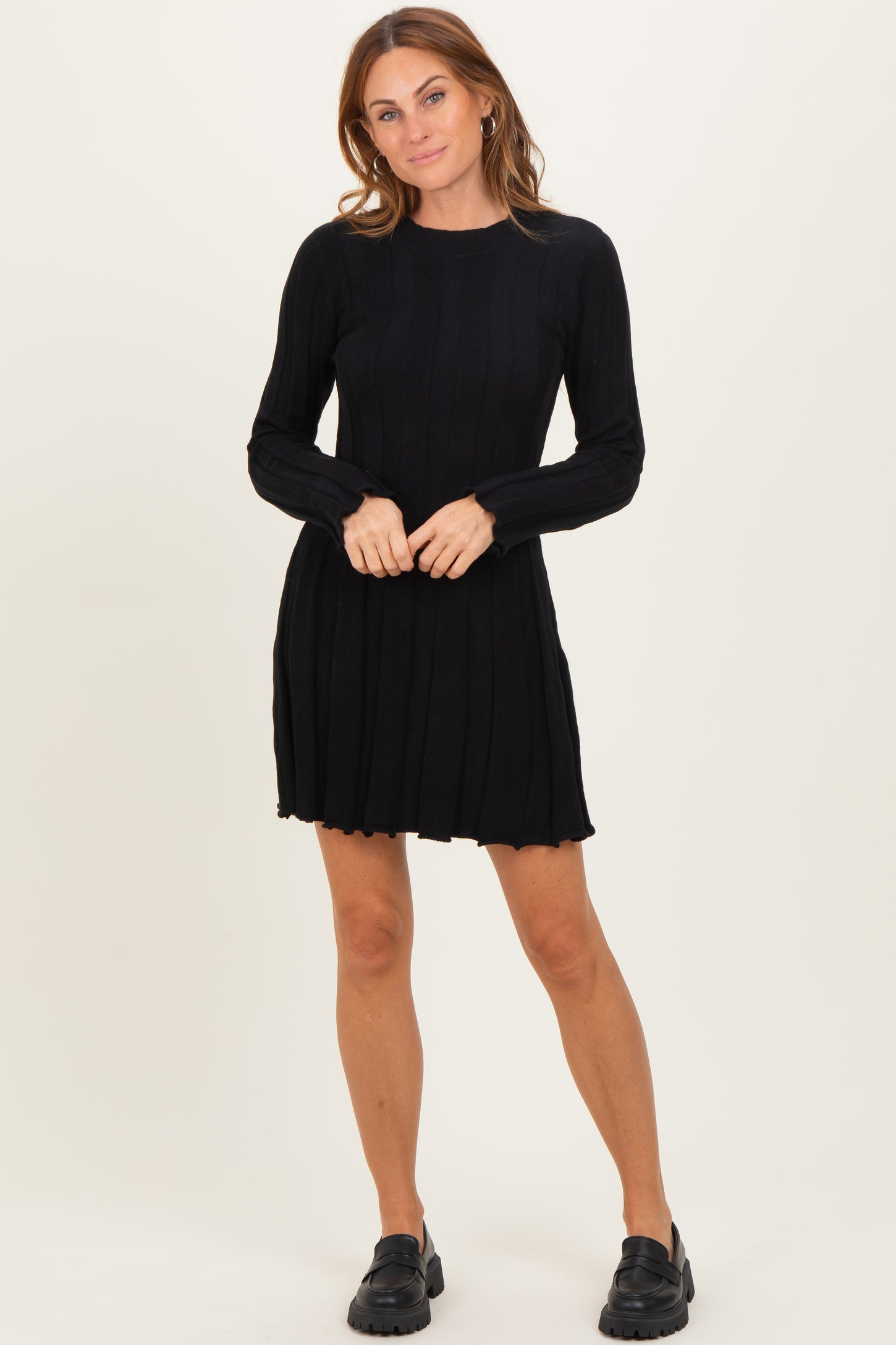 Black Wide Rib Maternity Mini Dress Black Wide Rib Maternity Mini Dress