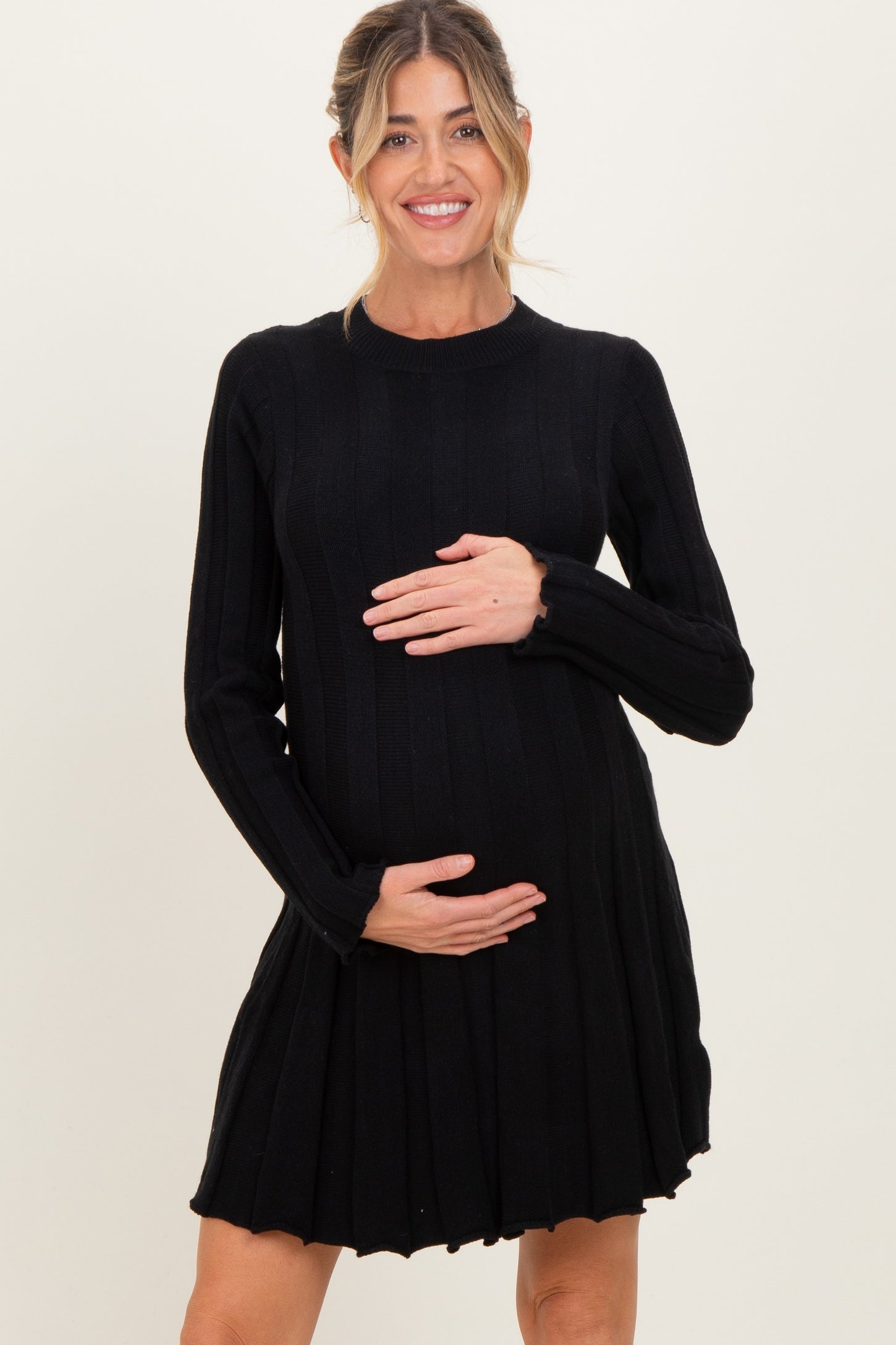 Black Wide Rib Maternity Mini Sweater Dress PinkBlush Black Wide Rib Maternity Mini Sweater Dress PinkBlush