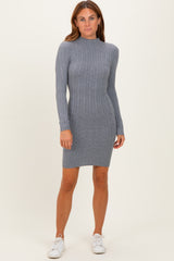 Heather Grey Cable Knit Mock Neck Mini Dress