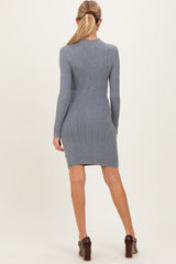 Heather Grey Cable Knit Mock Neck Maternity Mini Dress