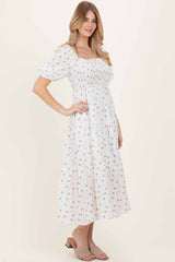 White Floral Puff Sleeve Tiered Maxi Dress