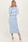 Light Blue Ribbed Knit Tie Neck Sweater Dress