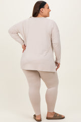 Cream Brushed Knit Oversized Top and Legging Plus Set