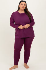 Plum Brushed Knit Oversized Top and Legging Plus Set