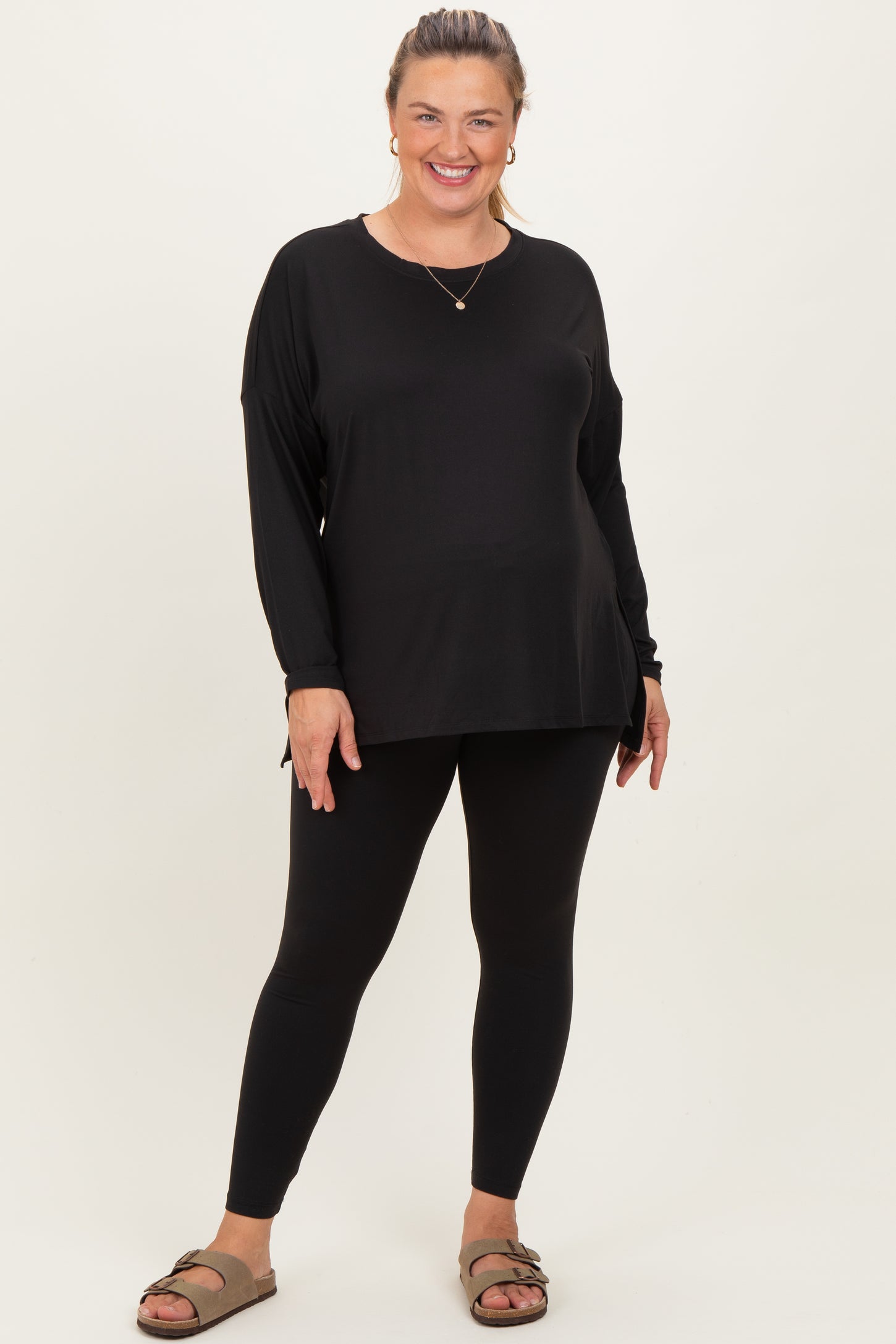 Black Brushed Knit Oversized Top and Legging Maternity Plus Set