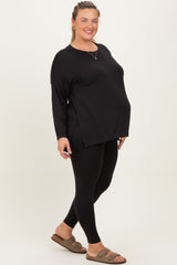 Black Brushed Knit Oversized Top and Legging Maternity Plus Set