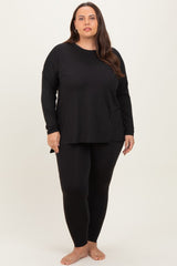 Black Brushed Knit Oversized Top and Legging Plus Set
