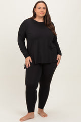 Black Brushed Knit Oversized Top and Legging Plus Set