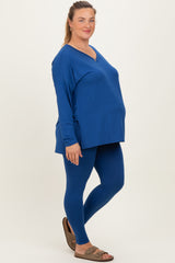 Navy Brushed Knit Oversized Top and Legging Maternity Plus Set