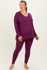 Plum Brushed Knit Oversized Top and Legging Maternity Plus Set