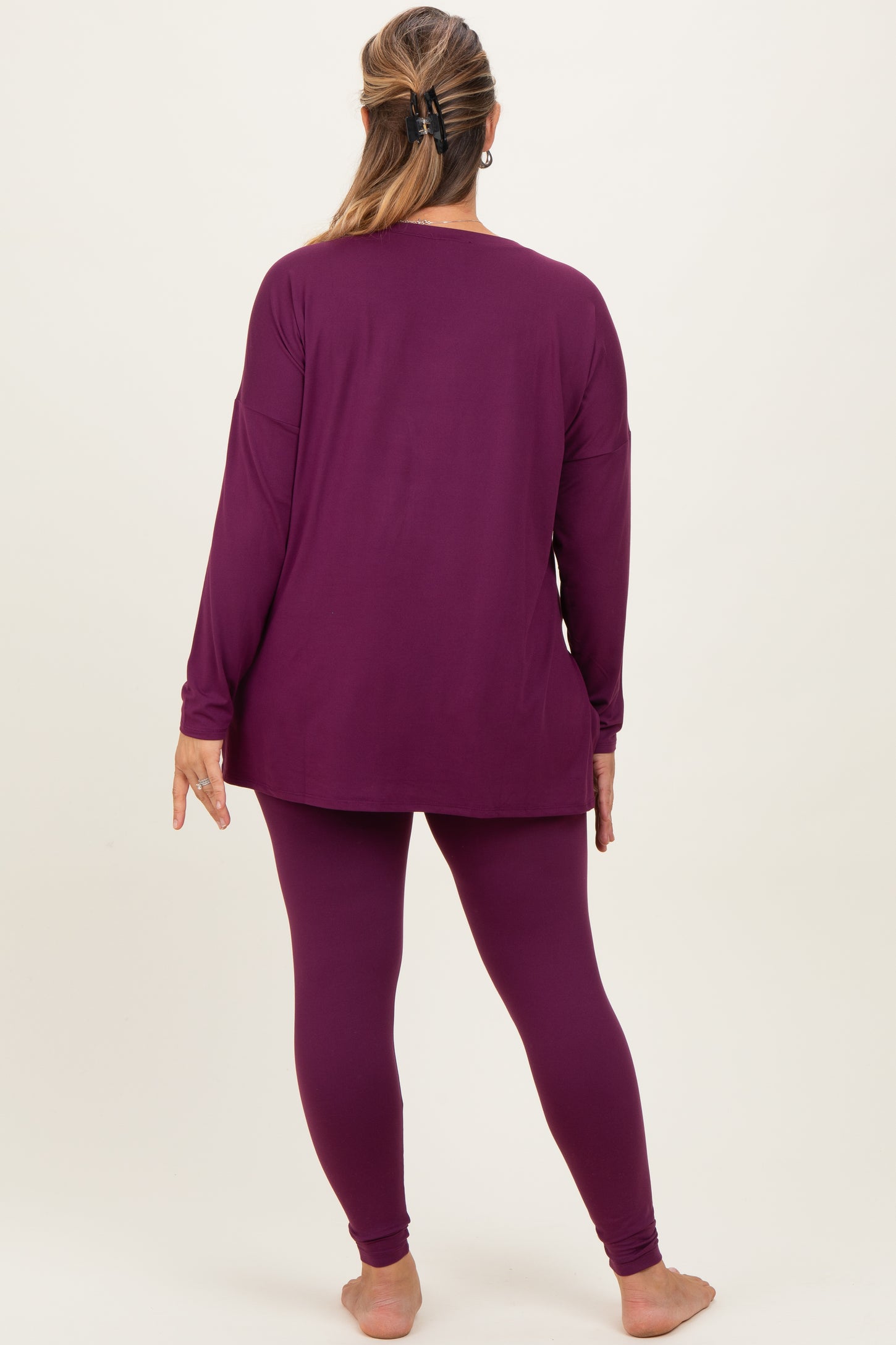 Plum Brushed Knit Oversized Top and Legging Maternity Plus Set