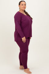 Plum Brushed Knit Oversized Top and Legging Plus Set