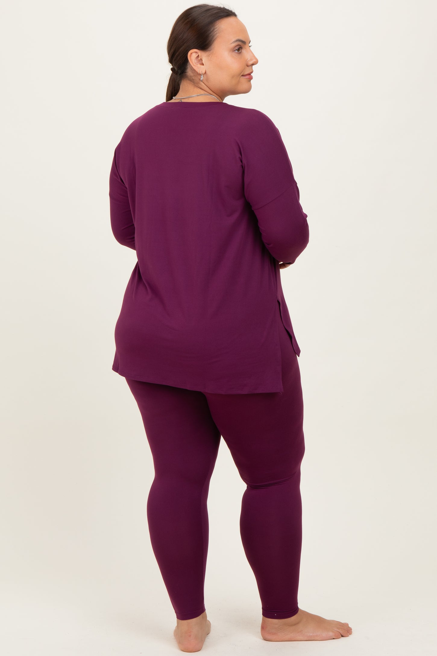 Plum Brushed Knit Oversized Top and Legging Plus Set