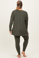 Olive Brushed Knit Oversized Top and Legging Maternity Plus Set