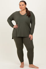 Olive Brushed Knit Oversized Top and Legging Plus Set