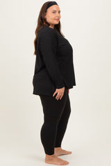Black Brushed Knit Oversized Top and Legging Plus Set