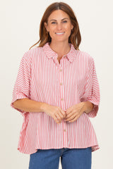 Red Striped Button Up Dolman Maternity Top