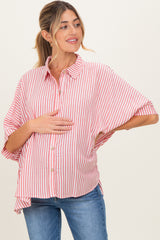 Red Striped Button Up Dolman Maternity Top