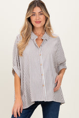 Brown Striped Button Up Dolman Maternity Top