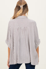 Brown Striped Button Up Dolman Maternity Top