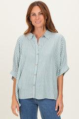 Forest Green Striped Button Up Dolman Maternity Top
