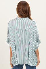 Forest Green Striped Button Up Dolman Top