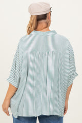 Forest Green Striped Button Up Short Dolman Sleeve Maternity Plus Top