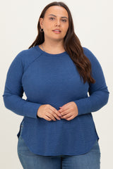 Navy Baby Waffle Knit Long Sleeve Maternity Plus Top