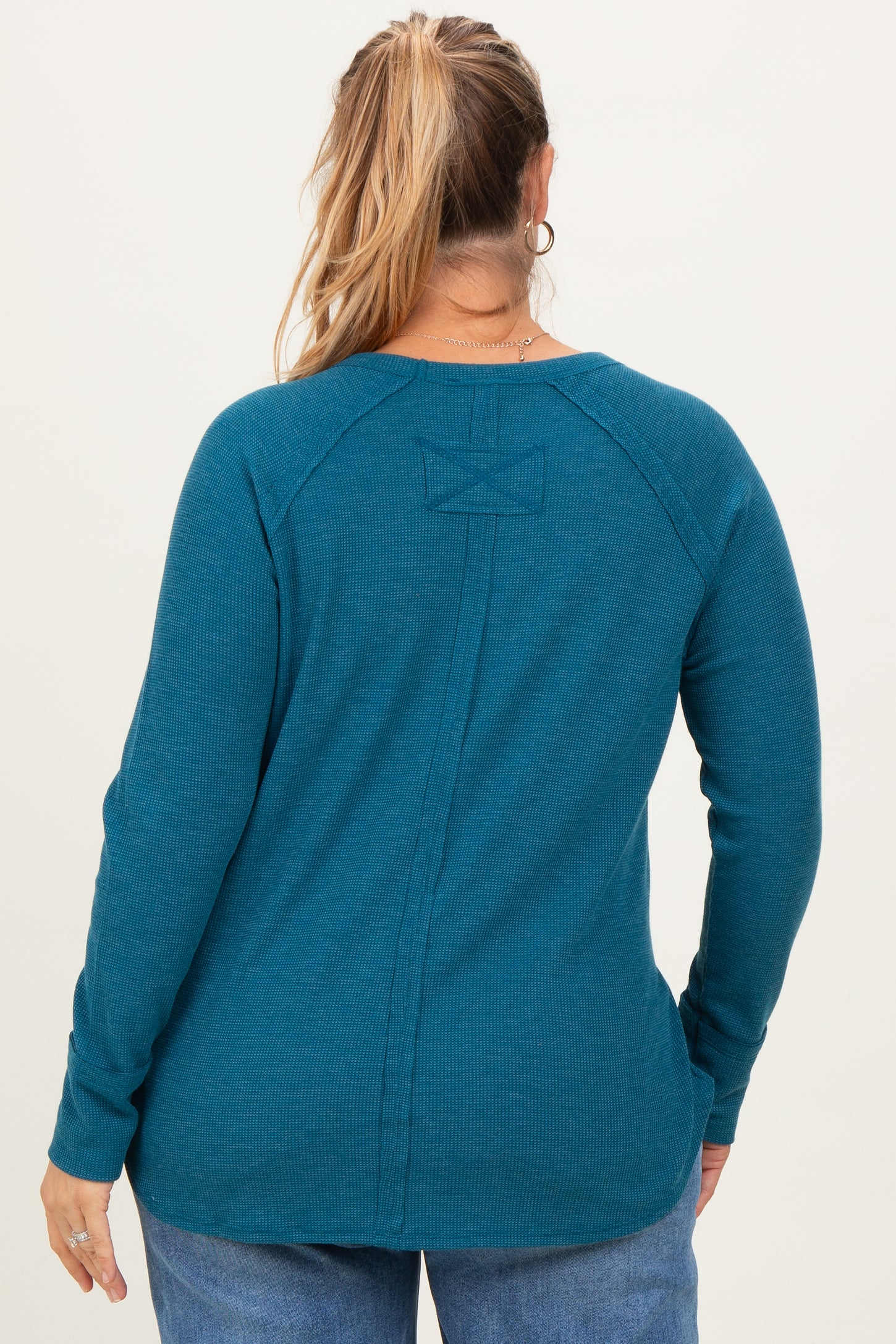 Teal Baby Waffle Knit Long Sleeve Maternity Plus Top