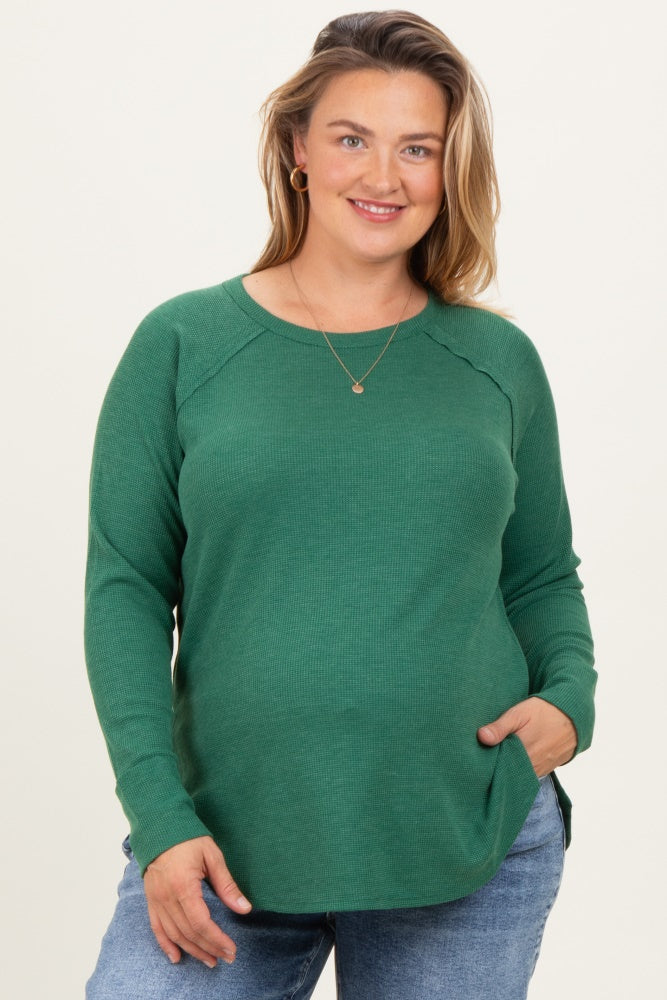 Green Baby Waffle Knit Long Sleeve Maternity Plus Top
