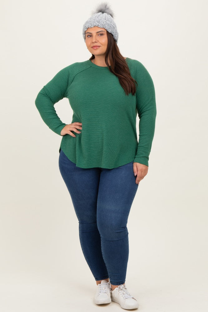 Green Baby Waffle Knit Long Sleeve Plus Top