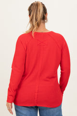 Red Baby Waffle Knit Long Sleeve Maternity Plus Top