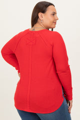 Red Baby Waffle Knit Long Sleeve Plus Top