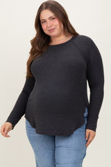 Charcoal Baby Waffle Knit Long Sleeve Maternity Plus Top