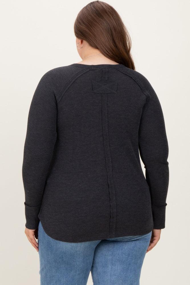 Charcoal Baby Waffle Knit Long Sleeve Maternity Plus Top