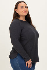 Charcoal Baby Waffle Knit Long Sleeve Plus Top
