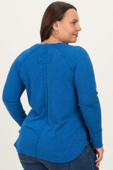 Blue Baby Waffle Knit Long Sleeve Plus Top