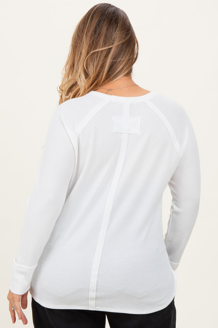 White Baby Waffle Knit Long Sleeve Maternity Plus Top