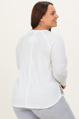 White Baby Waffle Knit Long Sleeve Plus Top