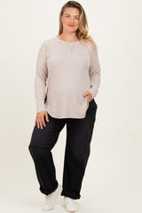 Cream Baby Waffle Knit Long Sleeve Maternity Plus Top