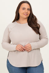 Cream Baby Waffle Knit Long Sleeve Maternity Plus Top