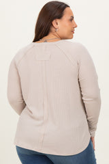Cream Baby Waffle Knit Long Sleeve Plus Top