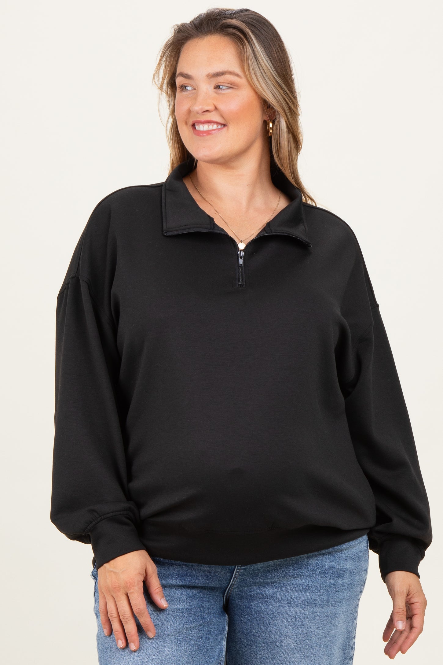 Black Half Zip Maternity Plus Pullover