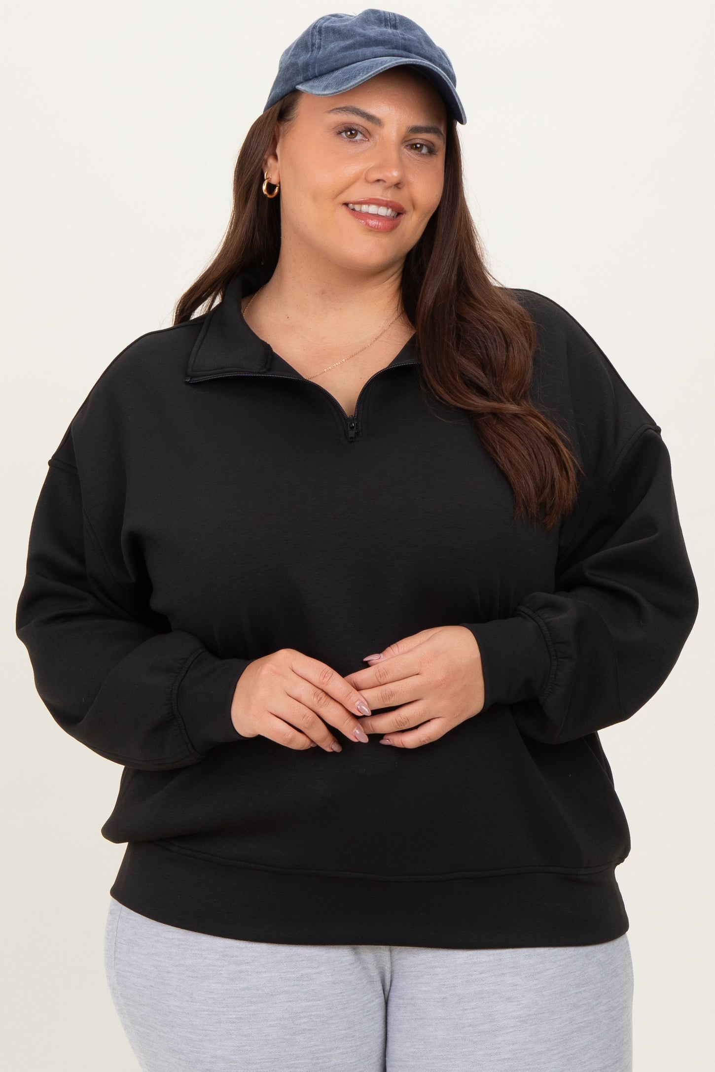Black Half Zip Maternity Plus Pullover