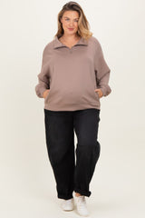 Light Mocha Half Zip Maternity Plus Pullover
